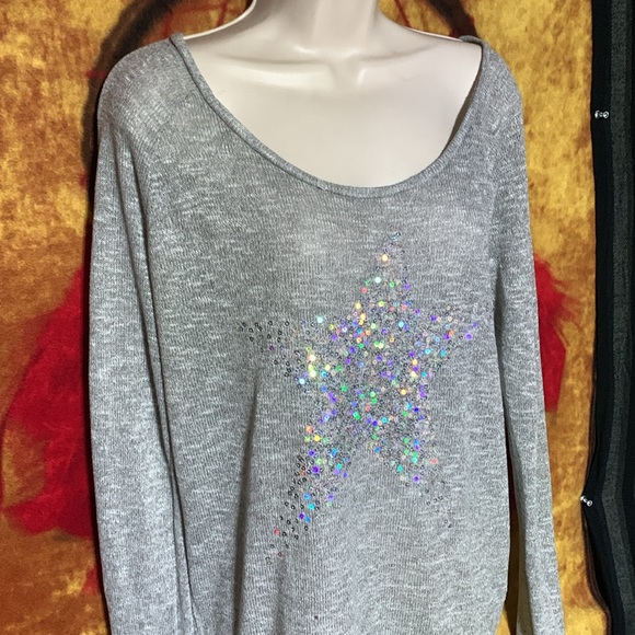LIVE LOVE DREAM-women’s gray/sequins decor heart rayon blend long sleeve sweater - Picture 4 of 10